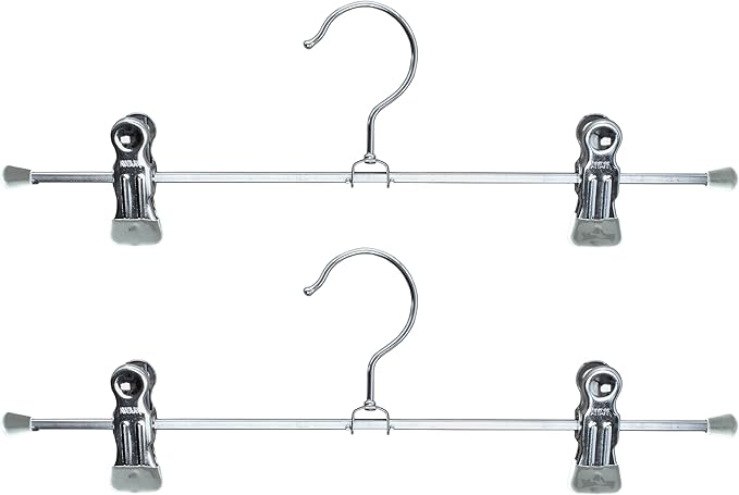 Mawa by Reston Lloyd Space-Saving Clothes Hanger for Pants and Skirts with Two Non-Slip Clips, Style K/30D, 12-Inch, Set of 2, Silver