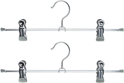 Mawa by Reston Lloyd Space-Saving Clothes Hanger for Pants and Skirts with Two Non-Slip Clips, Style K/30D, 12-Inch, Set of 2, Silver