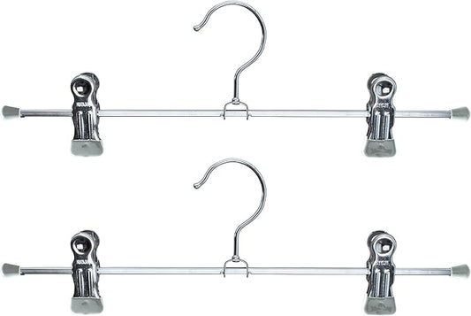 Mawa by Reston Lloyd Space-Saving Clothes Hanger for Pants and Skirts with Two Non-Slip Clips, Style K/30D, 12-Inch, Set of 2, Silver