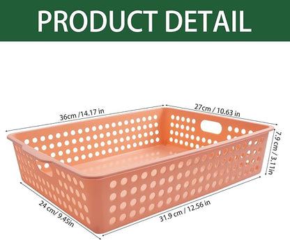 8 Pack Paper Organizer Baskets Trays, 14 Inch Colorful Plastic Storage Baskets Stackable Organizer Bins with Handles for A4 Documents, Arts, Crafts, Library, Office