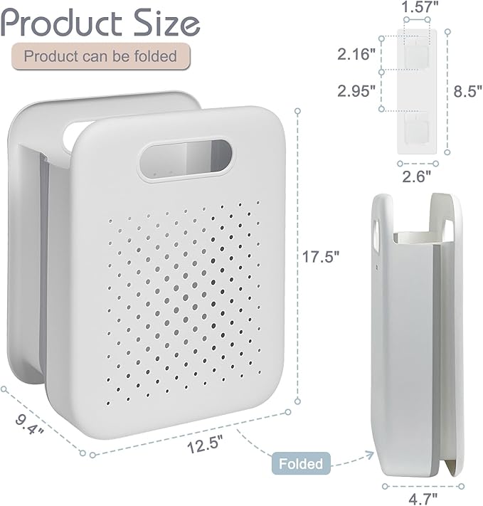 Goderewild Large Collapsible Laundry Basket, Space-Saving Wall-Mounted Hamper Organizer for Home, Dorms, RVs, Measures 13" x 9.5" x 17.5" In