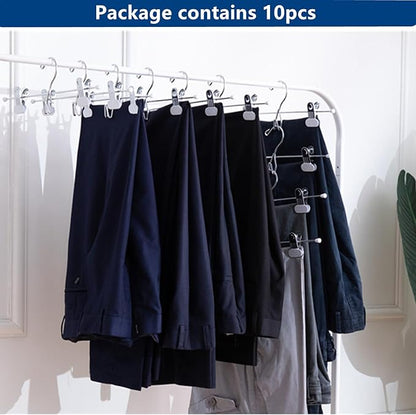 13 Inch White Heavy Duty Add-on Stackable Metal Hanger for Trousers Pants Skirt with Extra Strong Clips Pack of 10