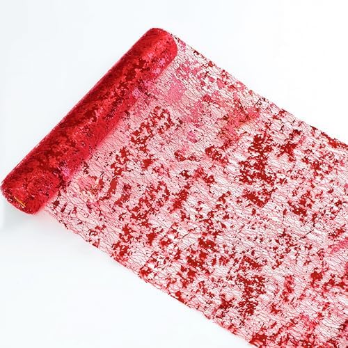 Red Table Runner, Glitter Metallic Foil Mesh Roll 100 Feet Sparkle Decor - Image 2
