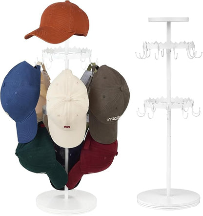 Rotating Hat Organizer for Baseball Caps, 3-Tier Merchandise Display & Tabletop Hat Organizer with Tray Holds 40+ Caps,Hat Stand for Vendor & Home Use in Bedroom, Closet, Dresser, Office