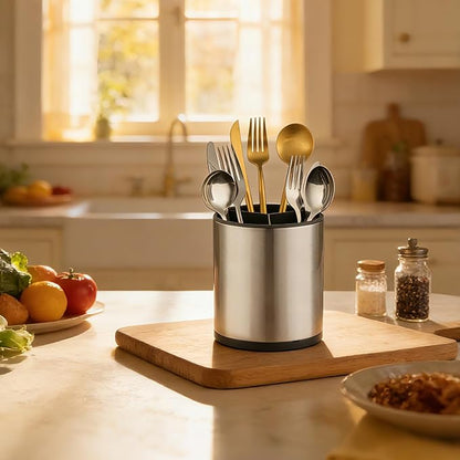 kitchen Utensil Holder Counter, DV Stainless Steel Rotating Cooking Spatula Utensils Holder Caddy (3 Compartment, 360°Rotating)