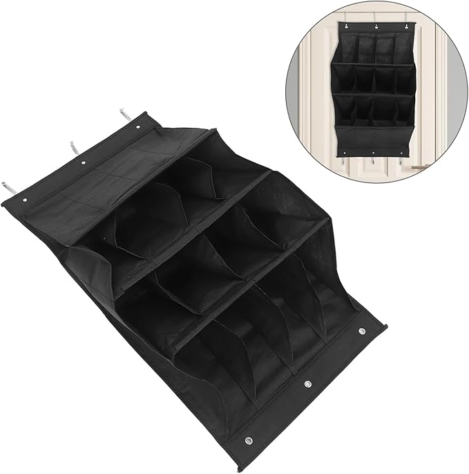 VANZACK The Door Shoe Organizer Rack, 12-grid Foldable Polyester Hanging Shoe Storage, Space-saving Sneaker and Boot Holder for Closet and Narrow Hallways