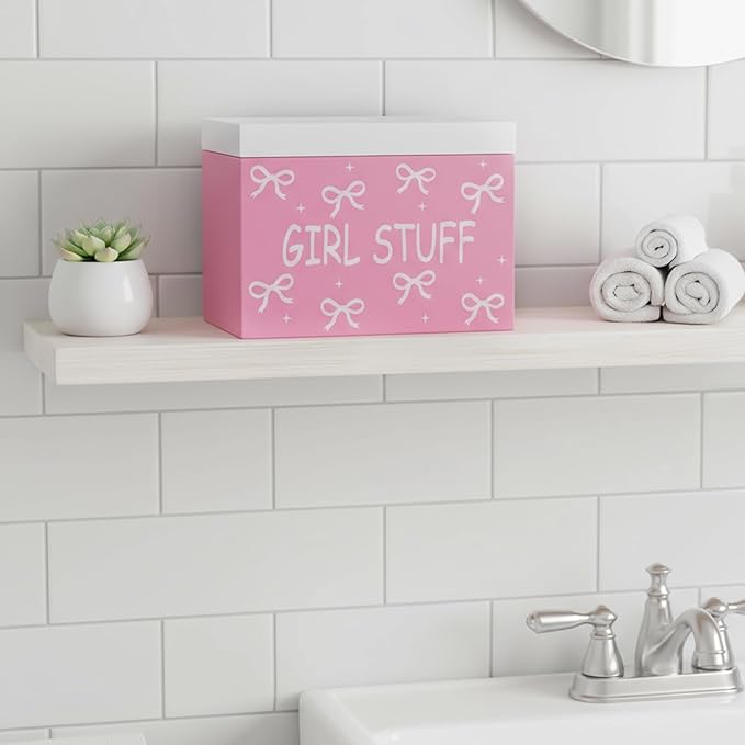 R HORSE Tampon Holder for Bathroom - Pink Feminine Product Organizer, Bow Organize Case with Lid Shark Week Tampon Storage Lady Stuff Box for Bathroom Accessories
