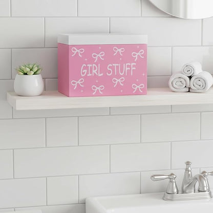 R HORSE Tampon Holder for Bathroom - Pink Feminine Product Organizer, Bow Organize Case with Lid Shark Week Tampon Storage Lady Stuff Box for Bathroom Accessories