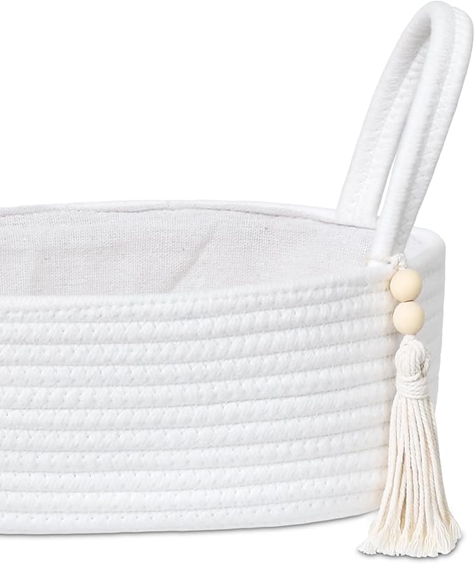 ABenkle Small Storage Basket, Jute Rope Woven Toilet Paper Tray Organizer for Toilet Tank Top, Boho Bathroom Decor Holder for Shelf Bedroom Living Room -13x6x4 Inches