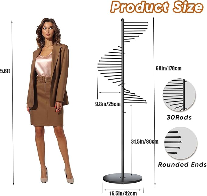 lesolar Metal Scarf Rack Freestanding, Commercial Scarf Display Rack, Spiral Scarf Holder with 30 Rods, Hijab Stand Organizer Belt Pants Hanger, Space Saving Shelves for Clothing Store Home