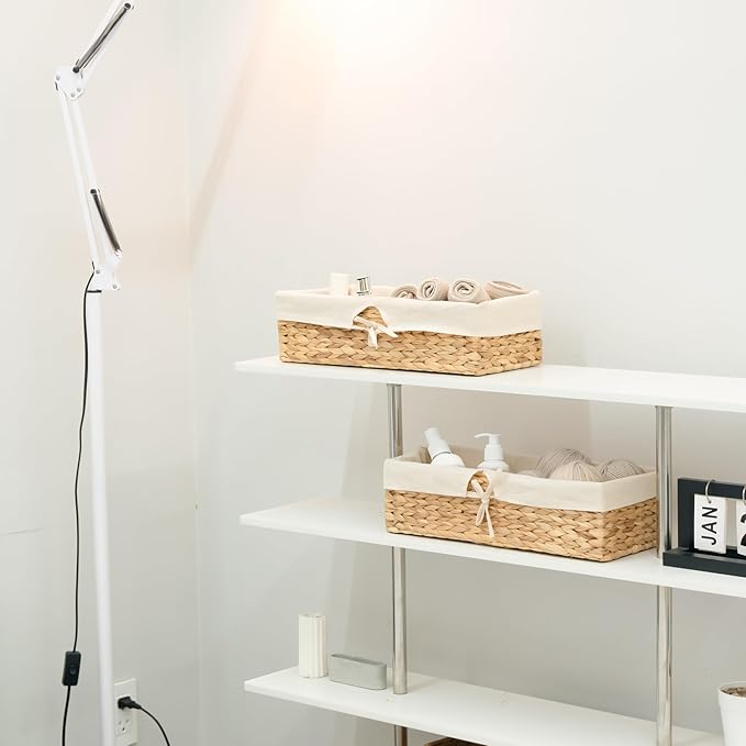 Tank Topper Storage Baskets - Woven Wicker Basket for Toilet Paper Holder, Baskets for Vanity, Bathroom, Pantry Organizing, or Coffee Table Decor Pack of 02 Waterhyacinth