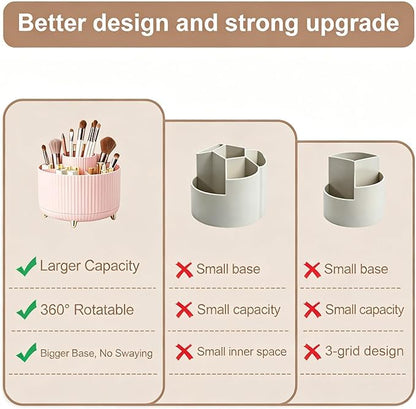 360°Rotating Makeup Brush Holder Organizer, Pink Countertop Cosmetic Display Case, Spinning Skincare Storage Carousel for Vanity, Desktop & Bathroom