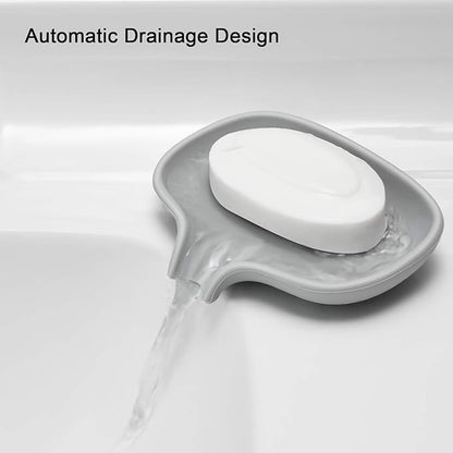 SUBEKYU Silicone Soap Dish for Bathroom,Bar Soap Holder for Shower with Draining Tray, Waterfall Soap Tray for Kitchen Sink, Set of 2 (2 * Gray)