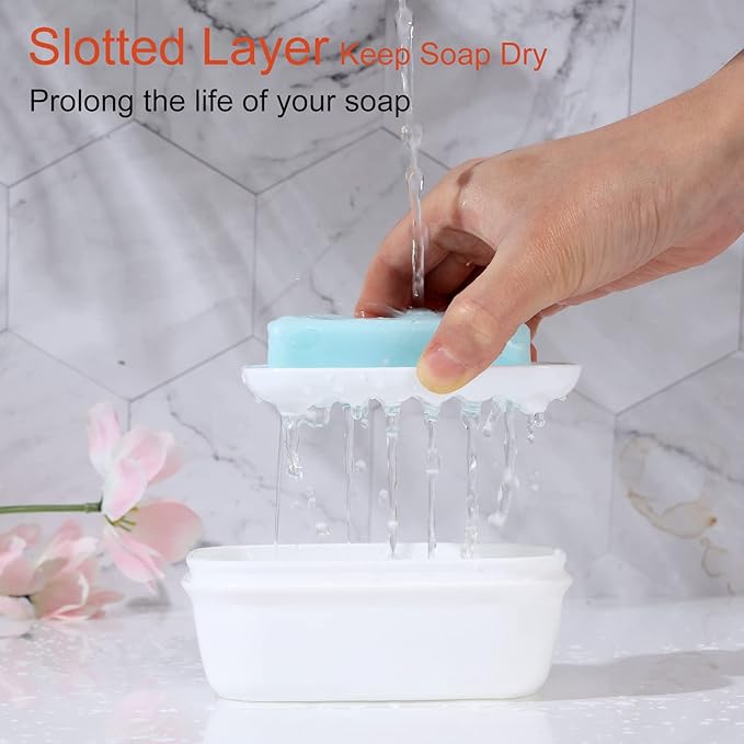 Quatish 2 Pack Travel Soap Container, Leakproof Soap Holder with Lid, Travel Bar Soap Holder, Soap Case for Camping Gym Travel, Portable Soap Box for Bathroom, White