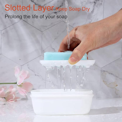 Quatish 2 Pack Travel Soap Container, Leakproof Soap Holder with Lid, Travel Bar Soap Holder, Soap Case for Camping Gym Travel, Portable Soap Box for Bathroom, White