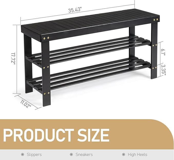 3 Tier Bamboo Shoe Racks,Narrow Vertical Shoes Rack,Freestanding Shoe Organizer Shelf,Shoe Rack Storage Organizer,with Shelves,for Closet, Entryway, Front Door Entrance, Bedroom, Hallway (Black)