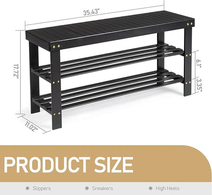 3 Tier Bamboo Shoe Racks,Narrow Vertical Shoes Rack,Freestanding Shoe Organizer Shelf,Shoe Rack Storage Organizer,with Shelves,for Closet, Entryway, Front Door Entrance, Bedroom, Hallway (Black)