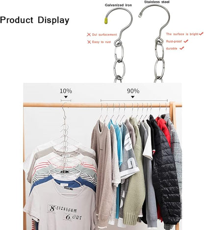 Closet Organizers and Storage Stainless Steel Hanger Organizer Space Saving Hanger Dorm Room Essentials 13-Holes Cascading Hanger Chains (5packs)