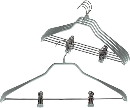 Mawa by Reston Lloyd BodyForm Series Non-Slip Space Saving Clothes Hanger with 2 Clips for Pants or Skirts, Style 42/LK, Set of 5, Silver