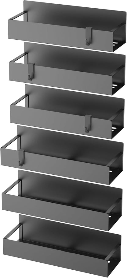 HuggieGems 6 Pack Magnetic Spice Storage Rack Organizer for Refrigerator and Oven, Matt Black Fridge Organizers and Storage