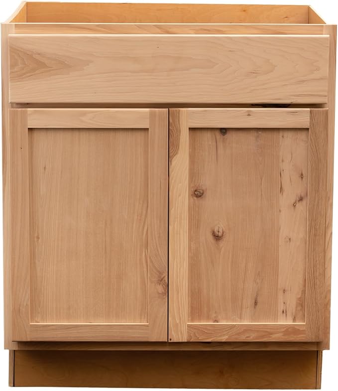 Quicklock RTA (Ready-to-Assemble) | Base Kitchen Cabinets - Shaker Style | Made in America (Raw Cherry, 30" Wx34.5 Hx24 D Base)