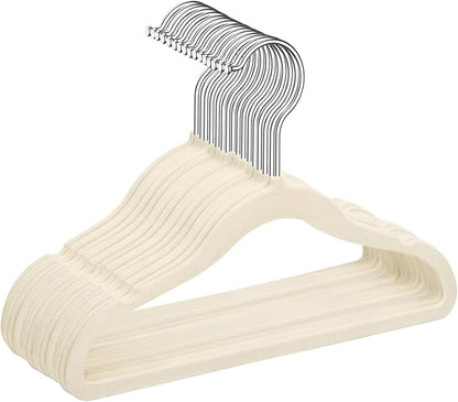 MIZGI Baby Velvet Hangers,Non-Slip Kids & Toddler Hangers,11.8 Inch Hangers for Baby Clothes,Pack of 50（Ivory/Silver）