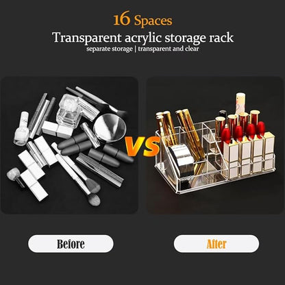 Lipstick Organizer and Storage, 16 Slots Clear Case Display Rack Holder (QX154)