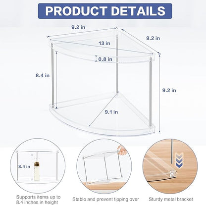 2 Tier Corner Bathroom Organizer, Clear Bathroom Counter Shelf for Vanity Countertop, Kitchen, Sink Storage, Tiered Skincare Organizer for Makeup, Perfume, Beauty Supplies (Triangular)