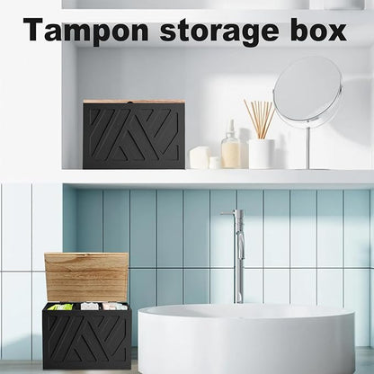 2Pcs Tampon Holder for Bathroom Decor, Feminine Product Organizer, Shark Week Tampon Storage with Lid, Wood Pad Box for Toilet, Lady Girl Stuff Organizer Case Bathroom Accessories- Black