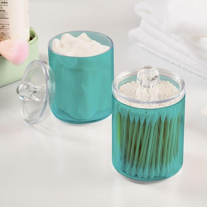 2 Pack Qtip Holder Dispenser Apothecary Jars with Lids Plastic Acrylic Bathroom Vanity Countertop Canister Storage Organizer for Cotton Ball,Swabs,Pads,Floss, Pale Turquoise