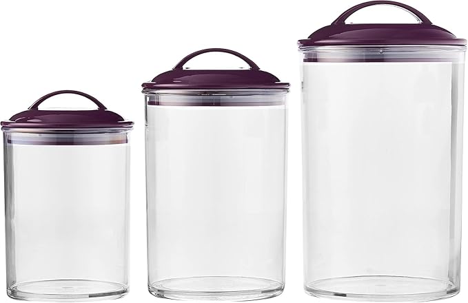 Reston Lloyd Food Storage Containers, BPA Free Airtight Canisters for Cereal, Pasta, Sugar, Coffee, Flour, Cookies, Loose Tea, for Kitchen Organization, Set of 3, Plum