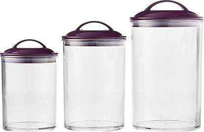 Reston Lloyd Food Storage Containers, BPA Free Airtight Canisters for Cereal, Pasta, Sugar, Coffee, Flour, Cookies, Loose Tea, for Kitchen Organization, Set of 3, Plum