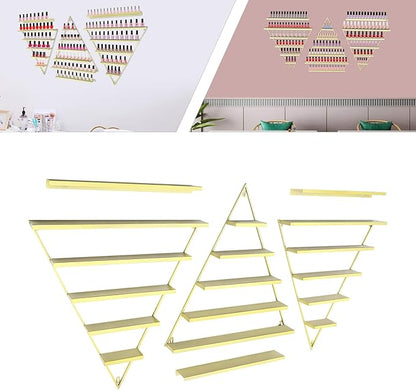 Metal Wall-Mounted Nail Polish Organizer Display Rack Cosmetic Display Case for Small Space, Vanity Bathroom (Gold)