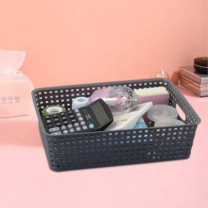 4 Packs Plastic Storage Basket Tray, Shallow Paper Basket, Gray
