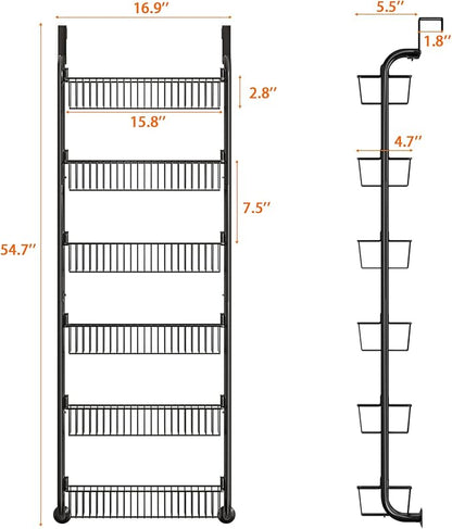 MIAOLI Over the Door Pantry Organizers and Storage, 6-Tier Spice Rack, Home & Kitchen Storage Shelves for Cabinet, Large Capacity Hanging Seasoning Organizer, Laundry Room Organization, Black