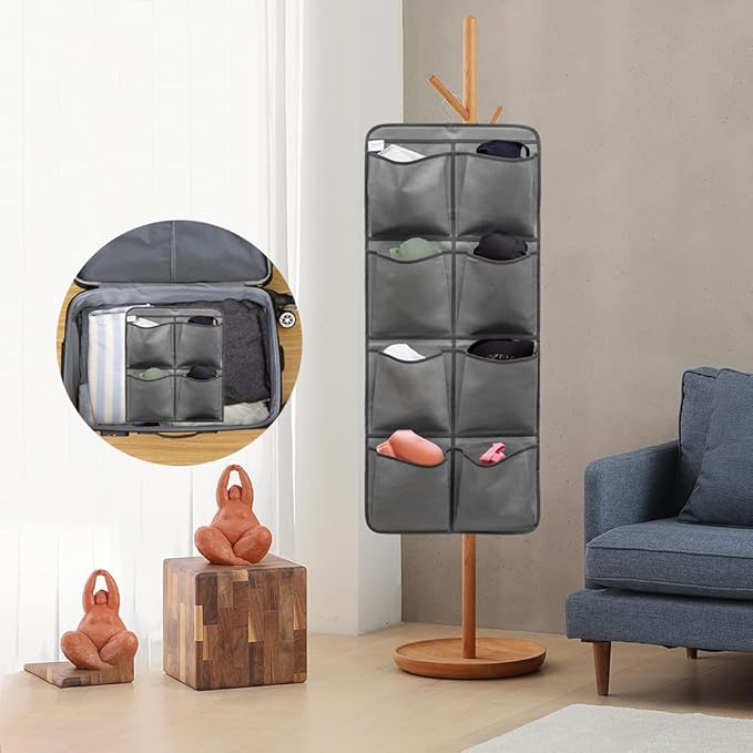 Dual Sided Hanging Closet Organizer Shoe Rack Holder with 26 Large Pockets (GREY)