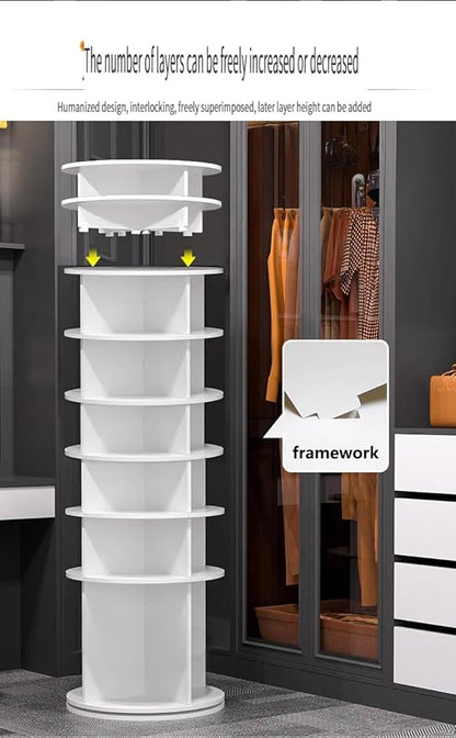 8 Tiers Rotating Shoe Rack Tower, Spinning Shoe Tower Display Lazy Susan, Revolving 360° Shoe Rack Storage Round Carousel, Vertical Handbag Rotate Shoes Closet Organization