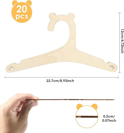 20PCS Wooden Kids Hangers 9" Baby Clothes Hangers, Baby Children Wooden Hangers, Cute Little Kids Hangers, Newborn Girl Boy Hangers for Clothing Pants Coats Skirts Storage (Bear Paw)