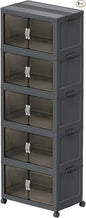 131QT Stackable Storage Bins with Lid & Door, Large Collapsible Plastic Storage Containers with Locking Wheel, Space Saving Foldable Organizer for Home Bedroom Office Gray 5T