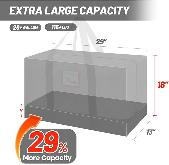 4 Pack Moving Bags Heavy Duty, 115lb Capacity Storage Bags for Clothes, Large Packing Tote with Strong Handles, Internal Compression Straps, Alternative to Moving Boxes -103L,Grey and Black