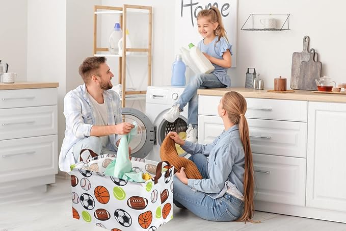 Rectangular Basketball Baskets,Football Basket Organizer.Baseball Basket with Handles.Basketball Bins,Clothers,Books,Kid's Gifts Storage. (Ball)