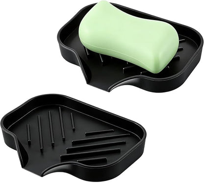 Sponge Holder with Drain Spout, Silicone Soap Dish for Bathroom & Kitchen, Rubber Shower Soap Holder, Easy to Clean, Quick Drying(Black, 4.92" x 3.9")