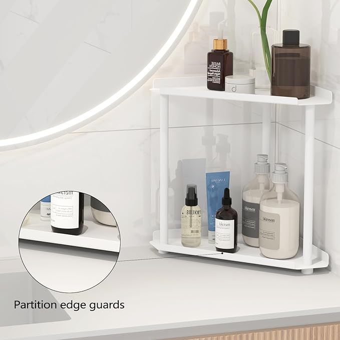 FLE Corner Bathroom Counter Organizer, Bathroom Organizer Countertop,Countertop Storage Shelf for Bath, Kitchen, Living Room, Bedroom