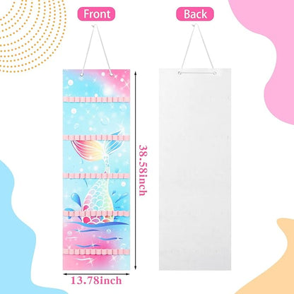 Tudomro Hanging Headband Holder for Girls Felt Hair Accessories Organizer with 60 Elastic Bands Bow Hanger for Girls Hair Bows Without Headbands(Bright Color,Mermaid)