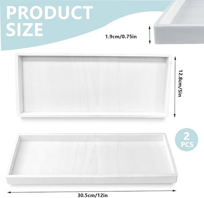 2 Pack Bathroom Tray Countertop, Large 12'' Shatterproof Silicone Vanity Tray Rectangular Toilet Tank Tray, Soap Dispenser Tray Sponge Holder for Kitchen Sink (Marble White)