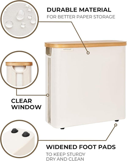 StorageWorks Large Toilet Paper Storage with Bamboo Lid, Toilet Paper Holder Basket for Up to 12 Mega or 16 Regular Size Rolls, Paper Storage Baskets for Bathroom, Beige, 1 Pack