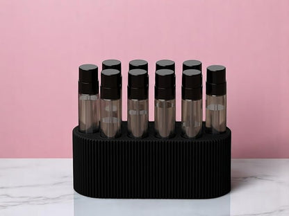 Perfume Sample Organizer for Bathroom or Vanity – Ideal Makeup and Skincare Storage, Desk and Bathroom Counter Organizer, Gift for Her ((BLACK) Fits 2mL Perfume Samples (Standard Size))
