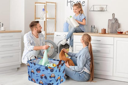 Rectangular Monster Truck Basket Organizer.Kids Baskets,Boys Storage Basket with Handles.Car Bins for Kids,Books, Gifts Storage. (Monster Trucks )