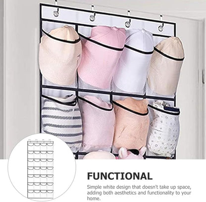 KOMBIUDA 28-pocket over The Door Hanging Storage Bag, White Mesh Organizer with Large Capacity for Home Closet and Door Hanging, Multi-tier Wall Storage Container for Shoes and Accessories
