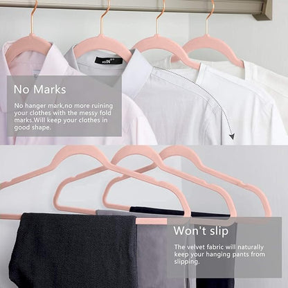 Non-Slip Velvet Hangers - Ultra Thin Space Saving Suit Hanger with 360 Degree Swivel Hook - Strong and Durable Velvet Clothes Hangers - Coat Hangers for a No Hanger Marks (Pink, Pack of 6)